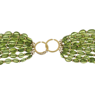 Estate 18K Gold Peridot Bead Torsade Necklace with Diamonds