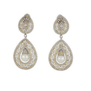 Estate 18K Yellow and White Gold Diamond Day/Night Earrings with Pearls