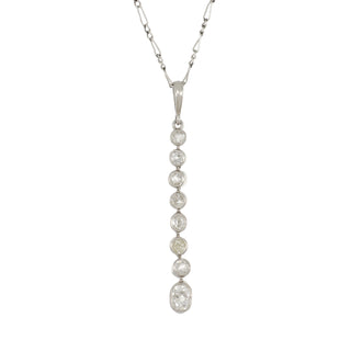 Edwardian Platinum Old Mine-Cut Diamond Drop Pendant Necklace