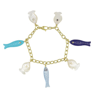 Mazza 14K Multi Gemstone Fish Charm Bracelet