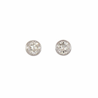 Art Deco 18K White Gold 1.85ct Old European-Cut Diamond Stud Earrings