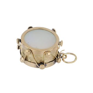 Vintage 1980s 14K Gold Mother Of Pearl Drum Charm