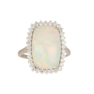 Tenenbaum Collection 18K White Gold Opal Cluster/Halo Ring with Diamonds