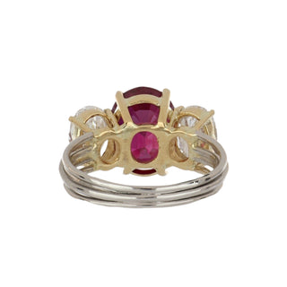 Vintage 1990s Two-Tone Oval Ruby & Diamond 3 Stone Ring
