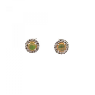 Maharaja White 14K Gold Opals Stud Earrings with Diamond