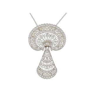 14K White Gold & Platinum Natural Pearl Drop Pendant