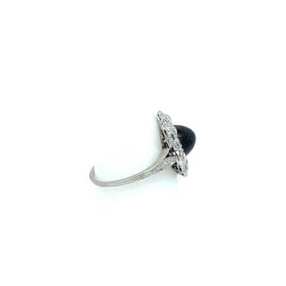 Art Deco Platinum Sapphire and Diamond Cluster Ring