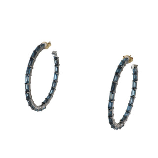 Tenenbaum Collection Sterling Silver Baguette Blue Topaz Hoop Earrings