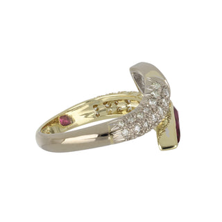 Vintage 18K Pear Shape Ruby & Diamond Toi et Moi Ring