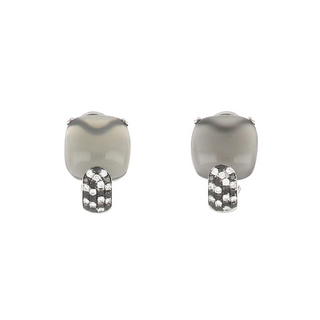 Damaso 18K White Gold Moonstone Earrings with Black and White Diamonds