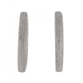 Estate 15K White Gold Diamond Hoop Earrings