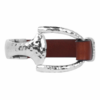 Vincent Peach Sterling Silver Hammered Snaffle Bit Leather Bracelet