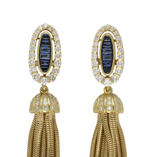 Vintage 18K Sapphire & Diamond Long Fringe Earrings