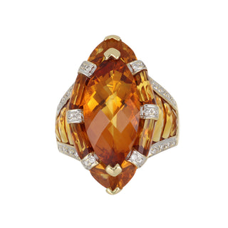 Estate Bellari 18K Gold Marquise Citrine Ring with Diamonds