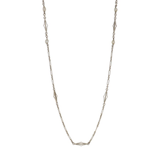 Edwardian 14K White Gold Fancy Link Chain with Faux Pearls