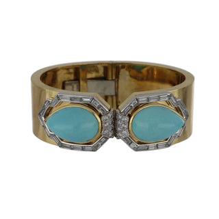 Vintage David Webb 18K Gold Turquoise and Diamond Cuff Bracelet