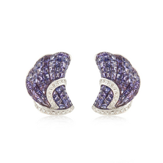 Estate Nini 18K White Gold Purple Sapphire and Diamond Earrings