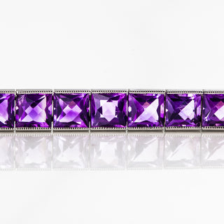 Estate 14K White Gold Amethyst Squared Line Bracelet