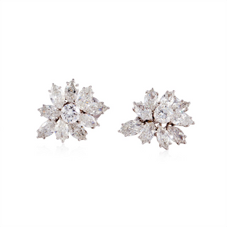 Vintage Platinum Diamond Cluster Clip Earrings