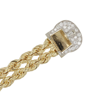 Vintage 14K Diamond Buckle Double Rope Chain Bracelet