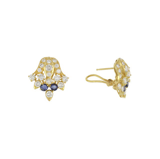 Vintage 1990s18K Gold Diamond Spray Earrings with Sapphires