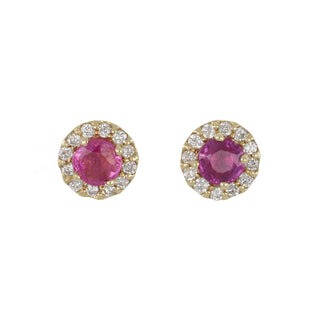 14K Gold Pink Sapphire & Diamond Stud Earrings