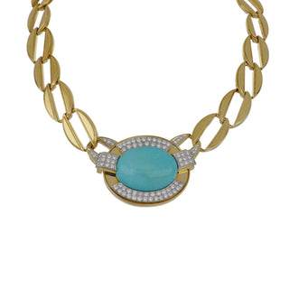 Vintage David Webb 18K Gold Turquoise Collar Necklace with Diamonds
