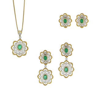 Buccellati Two-Tone 18K Gold Emeralds with Diamonds Suite