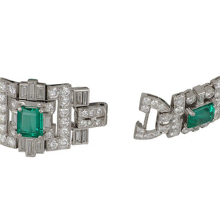 Vintage/Estate White Platinum Emeralds Link Bracelet with Diamonds