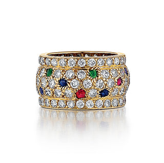 Vintage Cartier 18K Gold Diamond & Gemstone Nigéria Wide Band