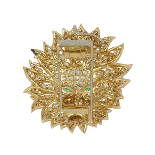 Vintage Van Cleef & Arpels 18K Gold Diamond Lion Brooch with Emeralds
