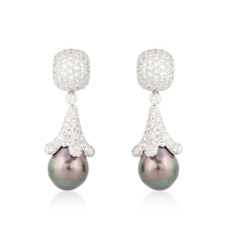 Vintage/Estate 18K White Gold South Sea Pearl Day/Night Earrings with Diamonds