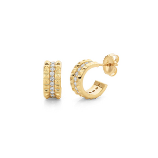 Michael M 14K Gold Tetra Diamond Hoop Earrings