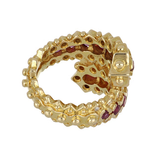 Vintage 1990s LaLaounis 18K Gold Ruby and Diamond Bypass Ring