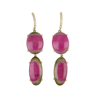 Lisa Nik 18K Gold Watermelon Tourmaline Drop Earrings
