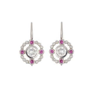 18K White Gold Diamond Drop Openwork Earrings with Pink Sapphires