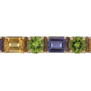 Mid-Century 14K Gold Multi-Gem Line Bracelet