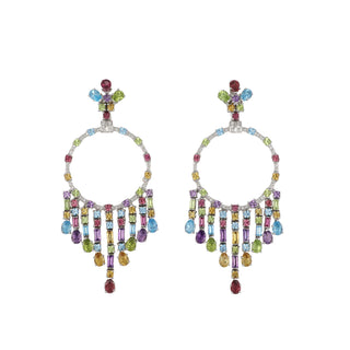 Estate 18K White Gold Multi Gemstone Chandelier Earrings with Diamonds