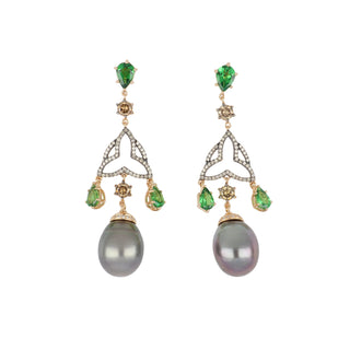 Estate 18K Rose Gold Tahitian Pearl Chandelier Earrings