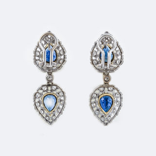 Mid-Century Buccellati 18K Yellow and White Gold Sapphire Drop Earrings with Diamonds