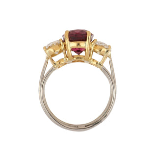 Vintage 1990s Two-Tone Oval Ruby & Diamond 3 Stone Ring