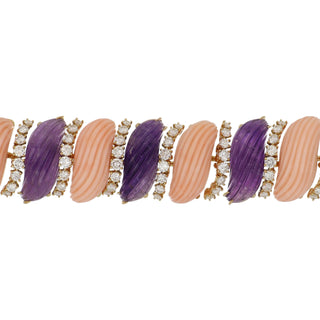 Vintage/Estate 18K Gold Coral Link Bracelet with Amethyst