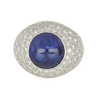 Estate Boodles 18K Cabochon Sapphire Cocktail Ring with Diamonds