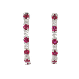Estate Fana 14K White Gold Ruby and Diamond Hoops