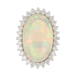 18K White Gold Opal and Diamond Halo Ring