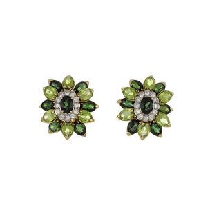 Vintage/Estate 14K Gold Tourmalines Clip Earrings with Peridot