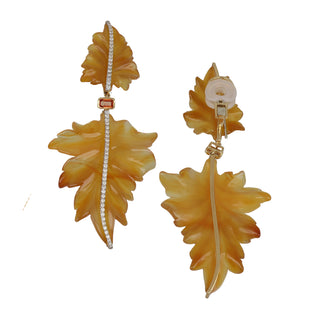 Tenenbaum 18K Agate Leaf Earrings with Sapphires & Diamonds