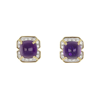 Vintage 1980 Neiman Marcus Amethyst Clip Earrings with Diamonds