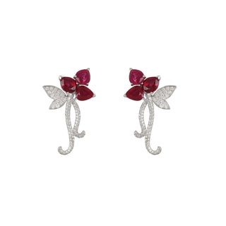 Estate 18K White Gold & Platinum Ruby Drop Earrings with Diamonds