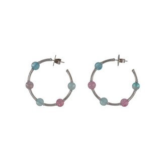 Tenenbaum 18K White Gold Pink & Blue Tourmaline Hoop Earrings